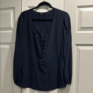 Acrobat Navy Lace-Up Blouse, Size Medium
